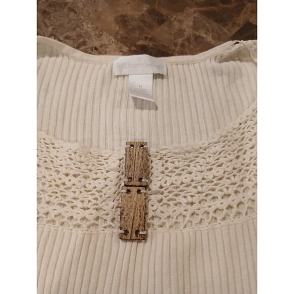 SOFT SURROUNDINGS Women's Crochet Linen Cotton Short Sleeve Top Ribbed Size M - Picture 2 of 8